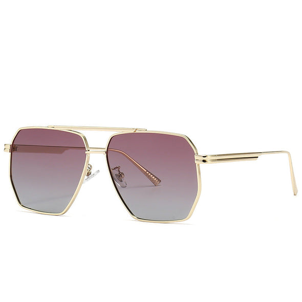 Fashion Double Beam Polarized Metal Square Large Frame Sunglasses Luxury Brand Design Anti-ultraviolet UV400 Casual Sun Glasses