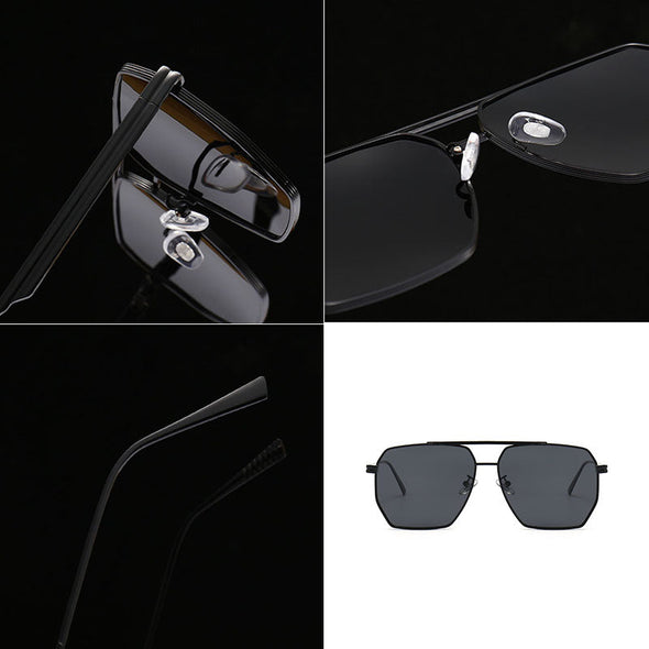 Fashion Double Beam Polarized Metal Square Large Frame Sunglasses Luxury Brand Design Anti-ultraviolet UV400 Casual Sun Glasses