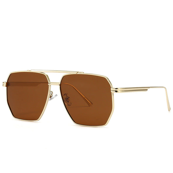 Fashion Double Beam Polarized Metal Square Large Frame Sunglasses Luxury Brand Design Anti-ultraviolet UV400 Casual Sun Glasses