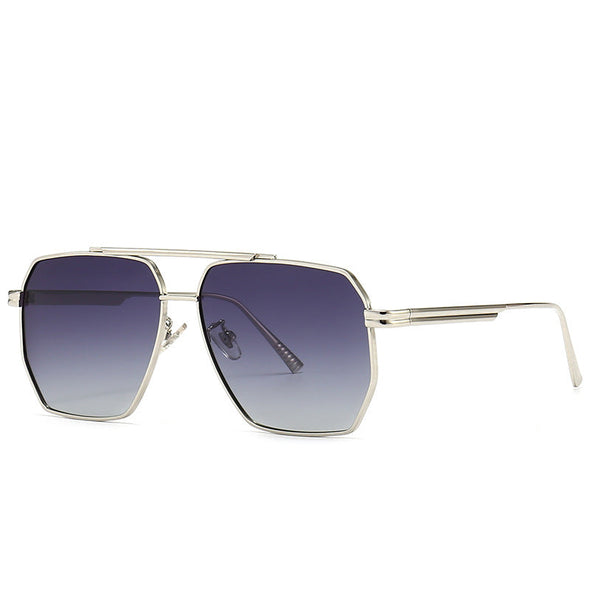 Fashion Double Beam Polarized Metal Square Large Frame Sunglasses Luxury Brand Design Anti-ultraviolet UV400 Casual Sun Glasses