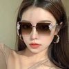Fashion Oversized Square Sunglasses Women Luxury Brand Vintage Rimless Sun Glasses Diamond Decoration Eyeglasses Uv400 Gafas