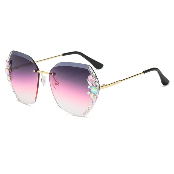 Fashion Rimless Diamond Sunglasses Women UV400 Rhinestone Female Vintage Gradient Sunglass