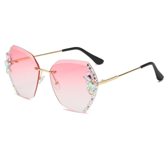 Fashion Rimless Diamond Sunglasses Women UV400 Rhinestone Female Vintage Gradient Sunglass