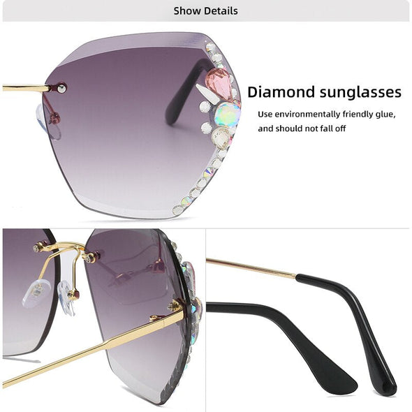 Fashion Rimless Diamond Sunglasses Women UV400 Rhinestone Female Vintage Gradient Sunglass