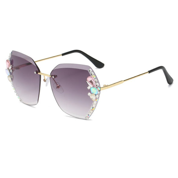 Fashion Rimless Diamond Sunglasses Women UV400 Rhinestone Female Vintage Gradient Sunglass