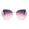 Fashion Rimless Diamond Sunglasses Women UV400 Rhinestone Female Vintage Gradient Sunglass