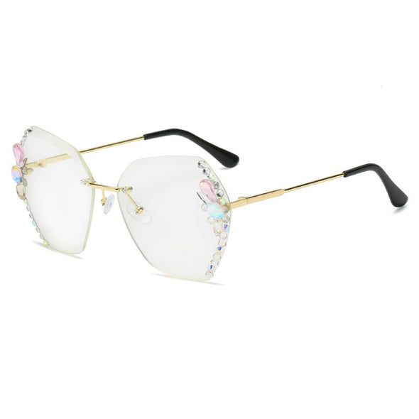 Fashion Rimless Diamond Sunglasses Women UV400 Rhinestone Female Vintage Gradient Sunglass