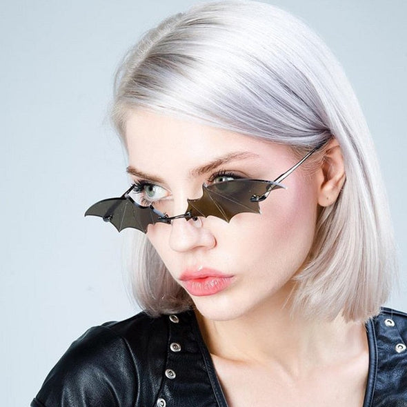 Fashion Rimless Men Sunglasses Women Trendy Bat Shaped Sun Glasses Female Male Vintage Black Mirror Shades Metal