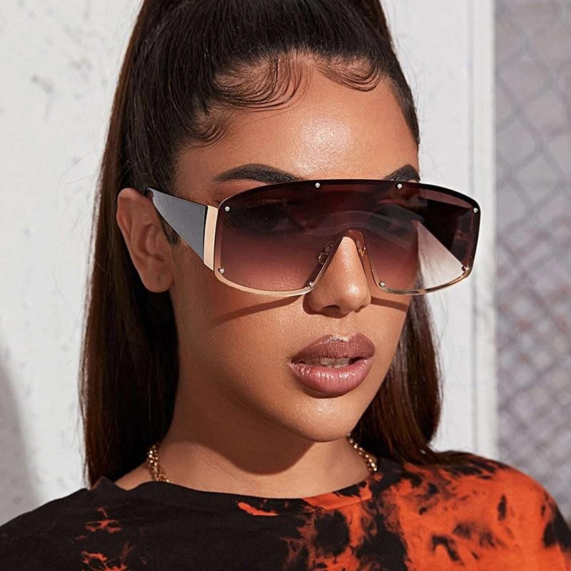Rimless Oversized One-Piece Sunglasses Square Women Designer Shades –  Jollynova