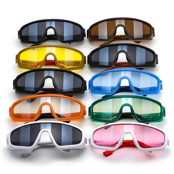 Fashion Shield Visor Mask Sunglasses Women Men Oversized Windproof Sun Glasses One Peice Big Frame Goggles Shades Sport UV400