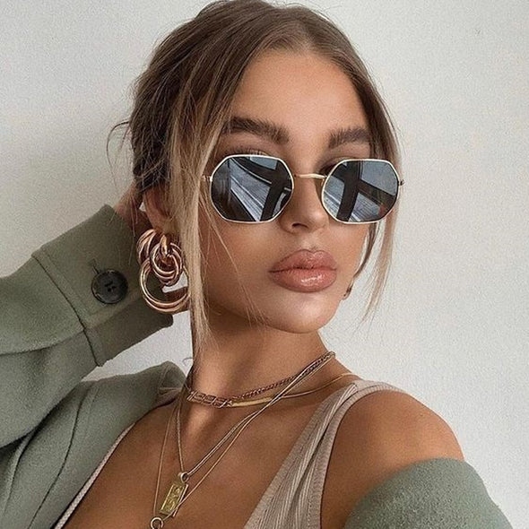 Fashion Small Frame Square Sunglasses Woman Brand Designer Metal Mirror Sun Glasses Female Ocean Lens Oculos De Sol Feminino 