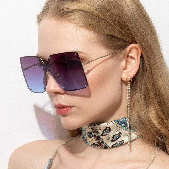 Fashion Square Sunglasses Women Designer  Trend New Alloy Frame Oversize Gradient Shades