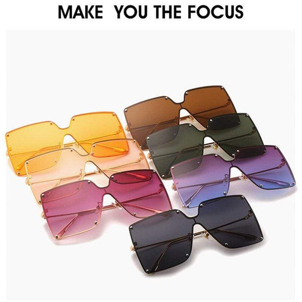 Fashion Square Sunglasses Women Designer  Trend New Alloy Frame Oversize Gradient Shades
