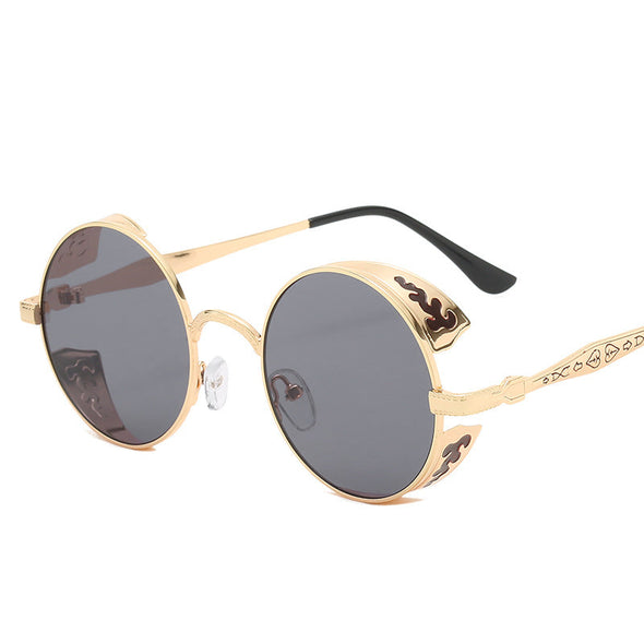 Fashion Trendy Round Frame Men Women Steampunk Sunglasses Classic Retro Design Male Female Outdoor Driving Party Metal Glasses