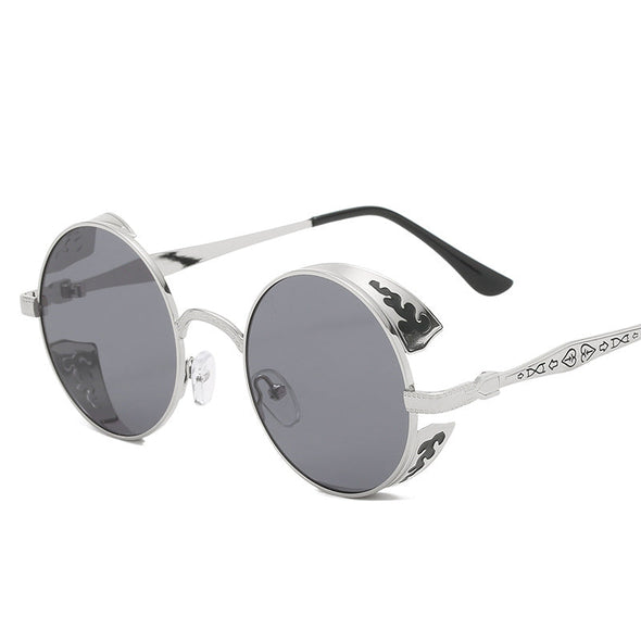 Fashion Trendy Round Frame Men Women Steampunk Sunglasses Classic Retro Design Male Female Outdoor Driving Party Metal Glasses