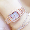 Full Diamond Quartz Women Luxury Crystal Square Watches (with a ins Bracelet as gift)