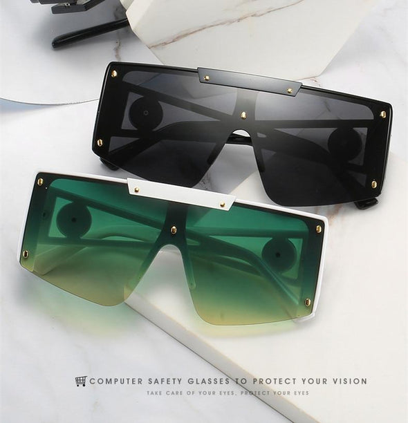 Vintage Rimless Oversize Shield Sunglasses For Women Square Sun Glasses Female Purple Shades