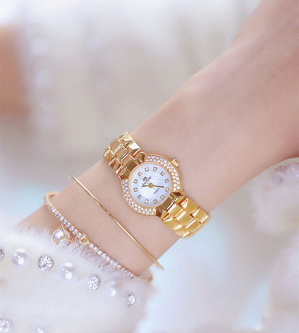 Women Luxury Brand Dress Silver Gold Quartz Watches (with a ins Bracelet as gift)