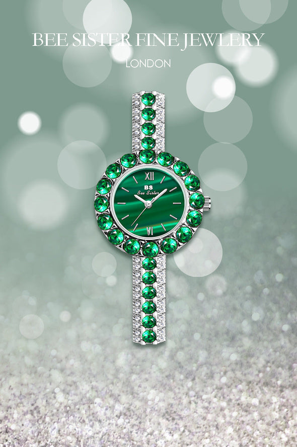 2022 Small Dial Diamond Elegant  Wristwatches Dress Green Watch (with a ins Bracelet as gift)