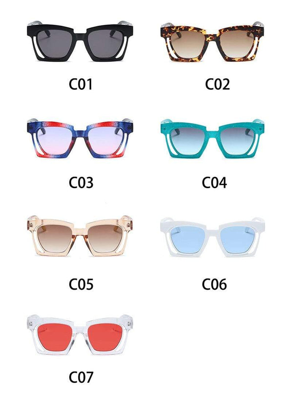 Blue Red Square Sunglasses  Fashion Women's Vintage Shades