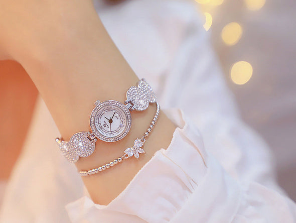Quartz Gold Fashion Wrist Watches Diamond Stainless Steel Wtach (with a ins Bracelet as gift)
