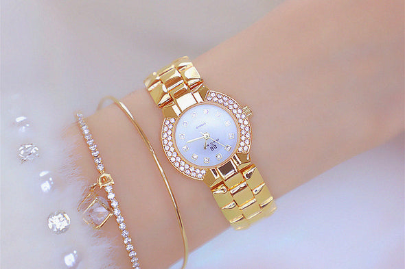 Women Luxury Brand Dress Silver Gold Quartz Watches (with a ins Bracelet as gift)