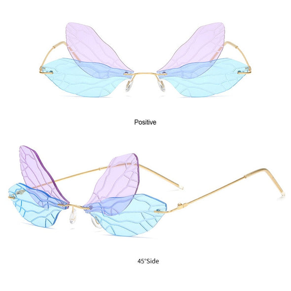 Vintage Butterfly Rimless Women Sunglasses Colorful Wing Frame Summer Fashion Eyeglasses UV400 Protective Shades Cycling Glasses