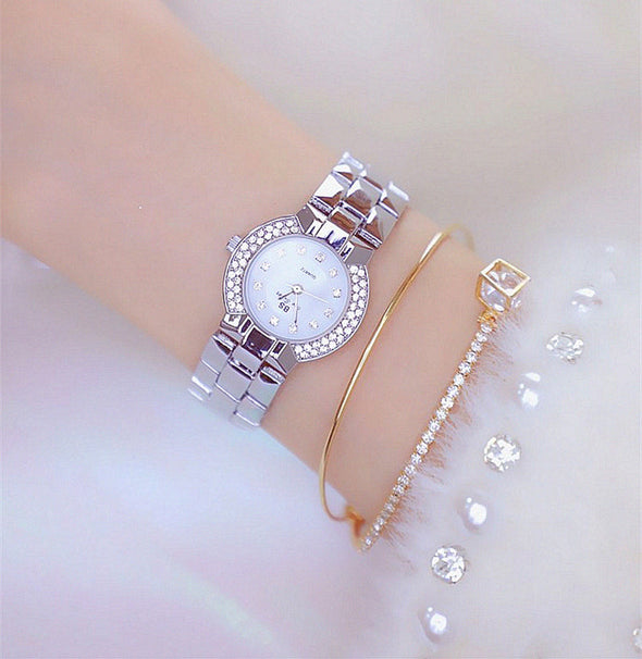 Women Luxury Brand Dress Silver Gold Quartz Watches (with a ins Bracelet as gift)