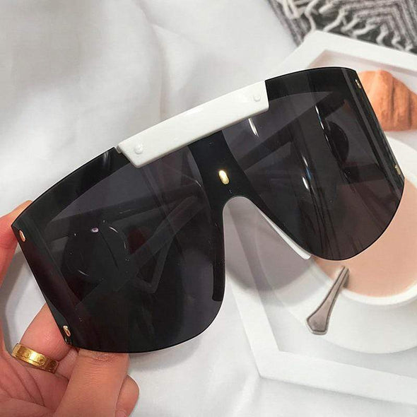 New Luxury Brand One Piece Oversized Sunglasses For Women Vintage Arched Square Sun Glasses Men Wide Leg Rimless Eyewear