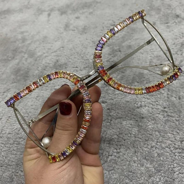 Luxury Half Frame Brand Designer Glasses Women Square Pearl Sunglasses for Female Rhinestone Oversized Eyewear Ladies