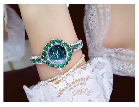 2022 Small Dial Diamond Elegant  Wristwatches Dress Green Watch (with a ins Bracelet as gift)