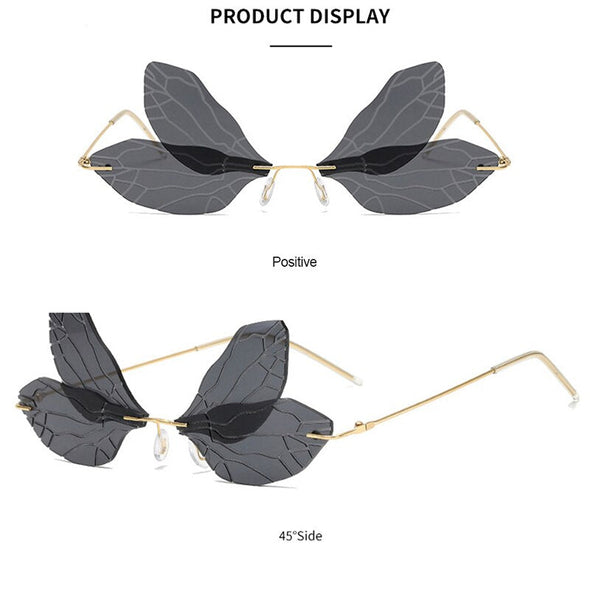 Vintage Butterfly Rimless Women Sunglasses Colorful Wing Frame Summer Fashion Eyeglasses UV400 Protective Shades Cycling Glasses