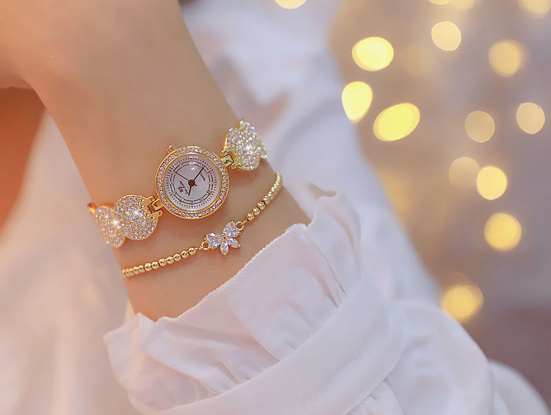 2022 Quartz Diamond Luxury Wristwatch Fashion Crystal Jewelry Rose Gold  Watch (with a ins Bracelet as gift) 