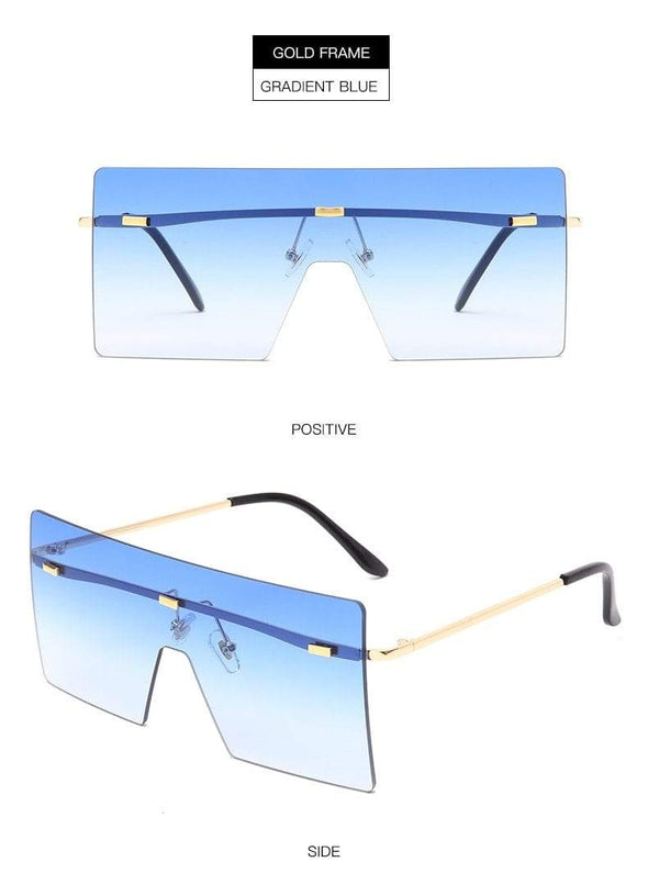Oversized Square Flat Top Sunglasses Women Men Fashion Luxury Rimless Eyewear Large Brown Shades Oculos UV400