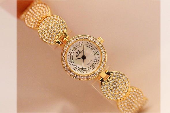 Quartz Gold Fashion Wrist Watches Diamond Stainless Steel Wtach (with a ins Bracelet as gift)