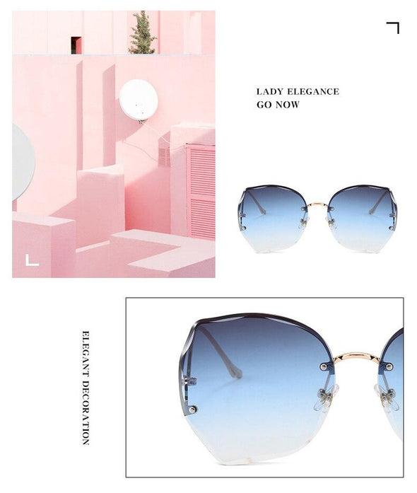 Oversized Brown Rimless Sunglasses Women Trendy Round Gradient Shades Glasses  Summer Female Sunglasses Oculos