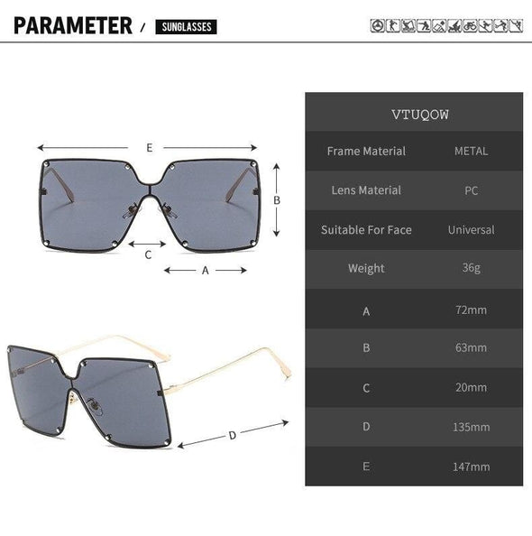 Fashion Square Sunglasses Women Designer  Trend New Alloy Frame Oversize Gradient Shades