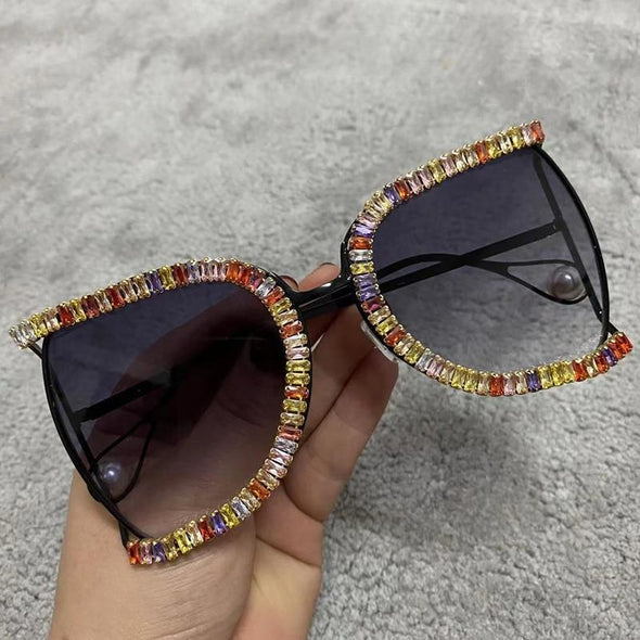 Luxury Half Frame Brand Designer Glasses Women Square Pearl Sunglasses for Female Rhinestone Oversized Eyewear Ladies