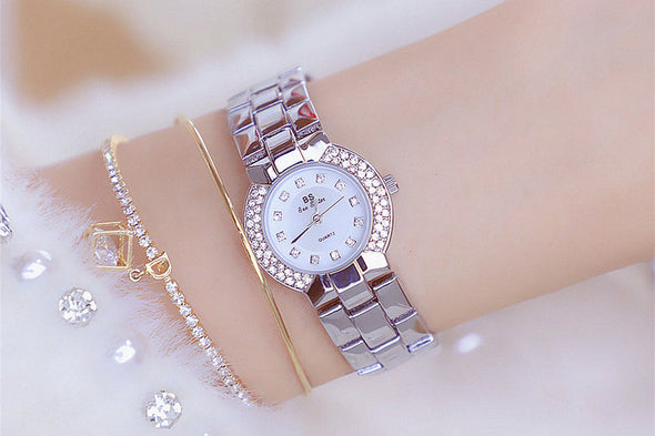 Women Luxury Brand Dress Silver Gold Quartz Watches (with a ins Bracelet as gift)