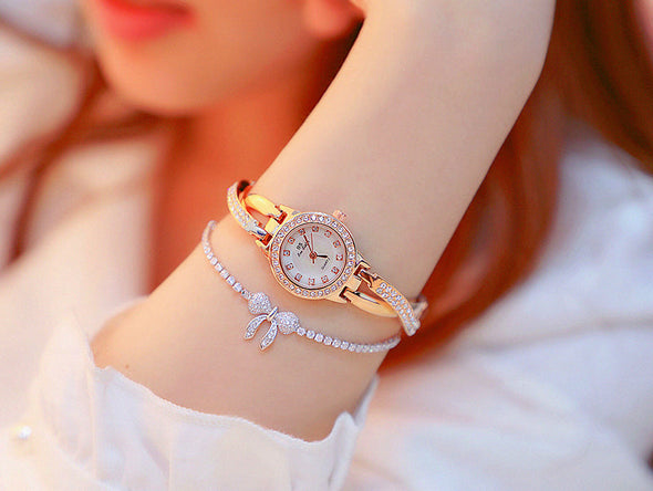Women Diamond Elegant Dress Quartz Rhinestone Watches (with a ins Bracelet as gift)
