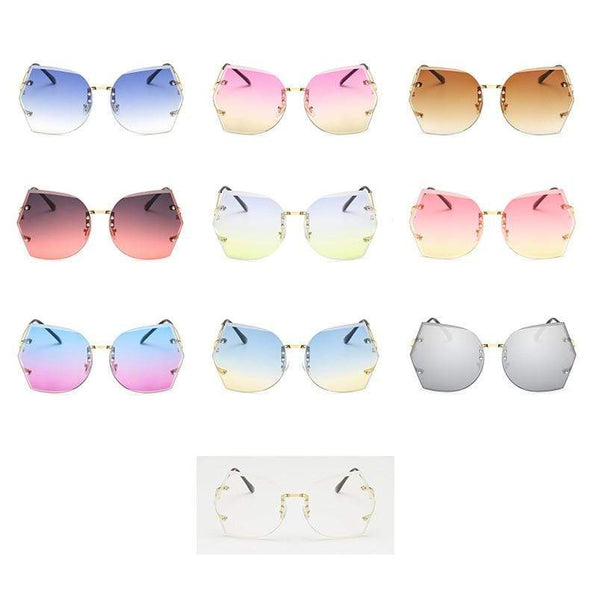 New Rimless Clear Sunglasses Butterfly Oversized Metal Glasses Vintage Designer Brand Luxury Women Celebrity Big Sunglasses