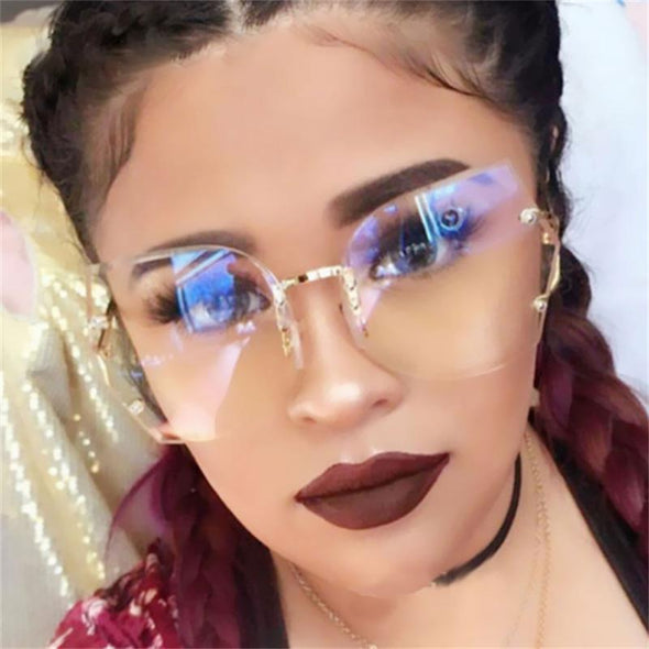 New Rimless Clear Sunglasses Butterfly Oversized Metal Glasses Vintage Designer Brand Luxury Women Celebrity Big Sunglasses