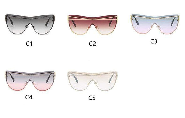 Gradient Brown One Piece Sunglasses Women  Luxury Brand Glasses Metal Cross Designer Shades Big Sunglass UV400