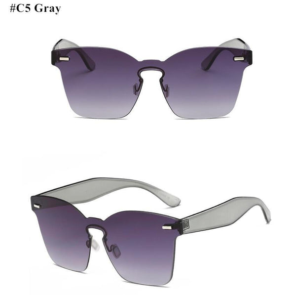 Candy Color Cat Eye Sunglasses Women Clear Lens Big Frame Shades Acetate Eyewear Ladies One Piece  Sexy Sun Glasses Female