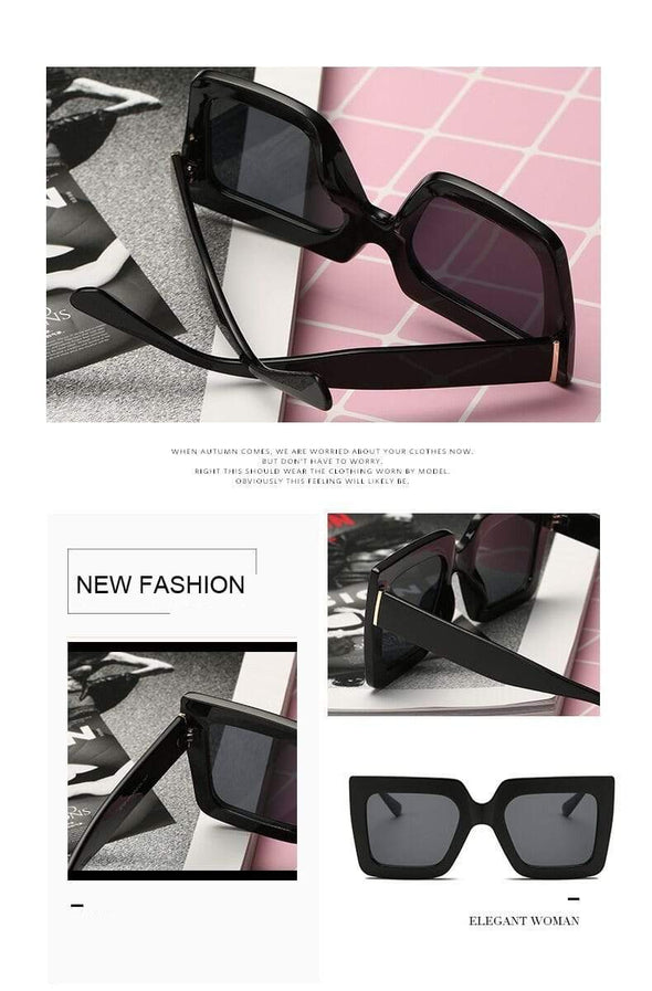 Vintage Oversized Square Sunglasses Women Brand Designer Luxury Retro Black Frame Sun Glasses Female UV400 Shades