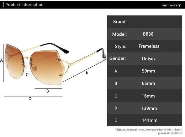 New Rimless Clear Sunglasses Butterfly Oversized Metal Glasses Vintage Designer Brand Luxury Women Celebrity Big Sunglasses