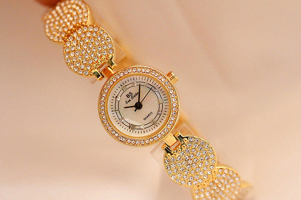 Quartz Gold Fashion Wrist Watches Diamond Stainless Steel Wtach (with a ins Bracelet as gift)
