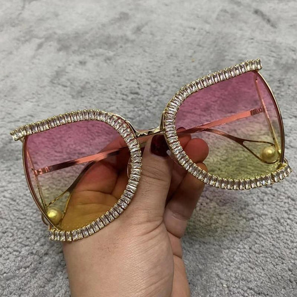 Luxury Half Frame Brand Designer Glasses Women Square Pearl Sunglasses for Female Rhinestone Oversized Eyewear Ladies