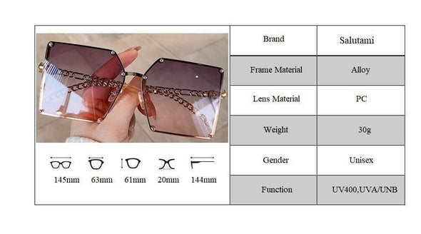 New Fashion Oversize Gradient Sunglasses For Women Vintage Alloy Chain Frame Rivet Square Sun Glasses Female Elegant Shades