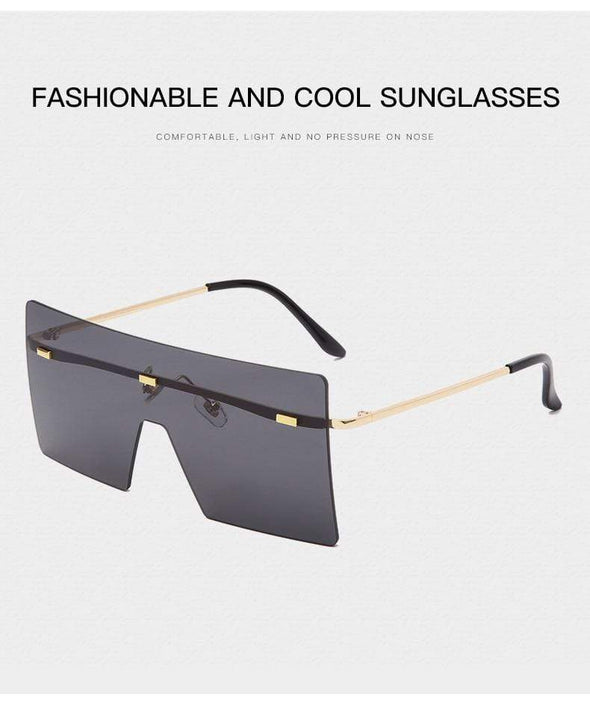 Oversized Square Flat Top Sunglasses Women Men Fashion Luxury Rimless Eyewear Large Brown Shades Oculos UV400